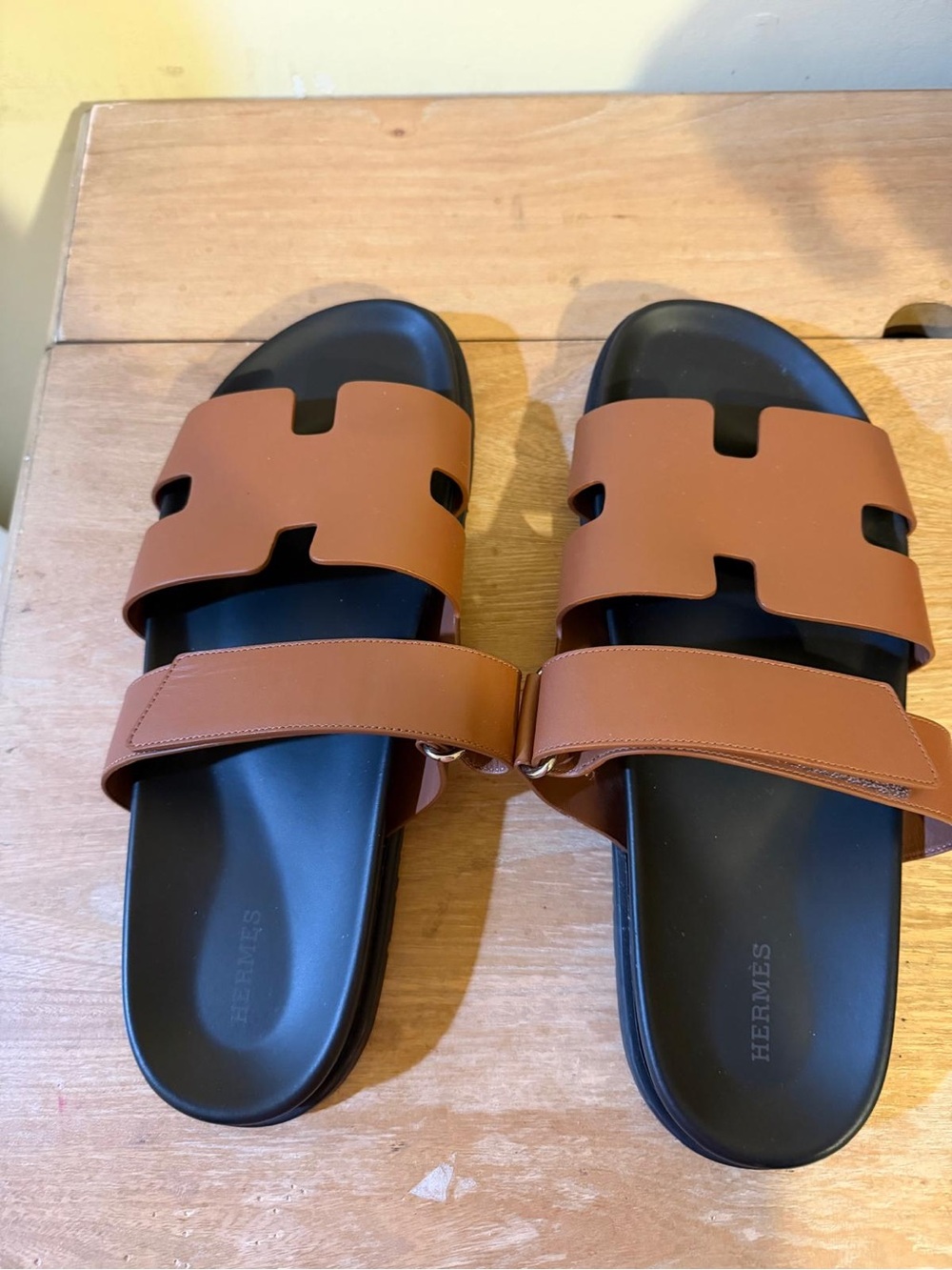 Hermès Chypre Brown Leather Slide Sandals